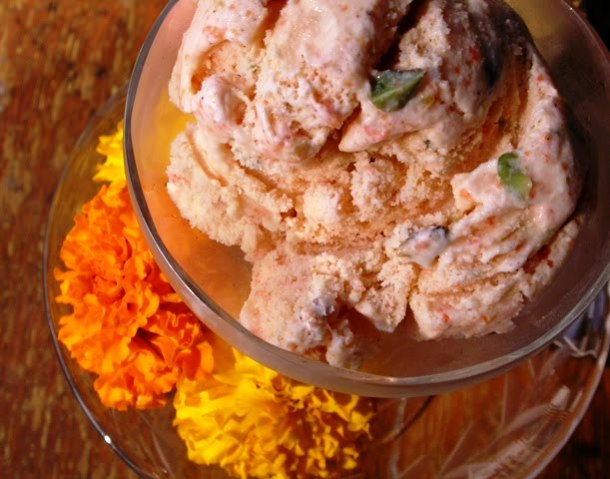 Carrot cardamom ice cream-This unique ice cream is a traditional Indian dessert made out of shredded carrots, clarified butter, milk, sugar and nuts. Cardamom adds a sweet floral flavor to this refreshing dessert