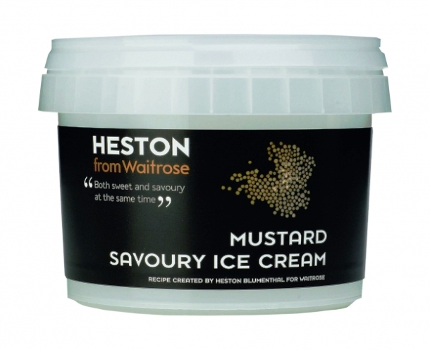 Mustard ice cream-Often overshadowed by ketchup, mustard finally has its own spotlight in Michelin-starred chef Heston Blumenthals ice cream line found at the Waitrose supermarket chain. The flavor features Pommery grain mustard and sugar for a sweetsalty combination.