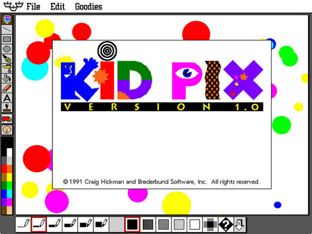 90s kid nostalgia - File Edit Goodies Bzoomondo Kid Pix Ersion 1.0 1991 Craig Hickman and Brderbund Software, Inc. All rights reserved. OD0D0DON