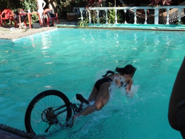 In California, you are not allowed to ride a bicycle in a swimming pool
