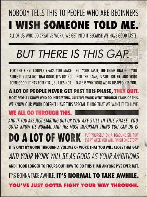 ira glass quote - Nobody Tells This To People Who Are Beginners I Wish Someone Told Me. All Of Us Who Do Creative Work, We Get Into It Because We Have Good Taste. But There Is This Gap. For The First Couple Years You Make But Your Taste, The Thing That Go