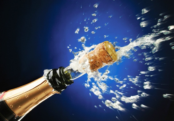 A bottle of champagne contains 90 pounds or pressure per square inch, which is three times the pressure found in car tires. The popped cork from a champagne bottle travels as fast as 60 miles per hour and can cause some serious damage.