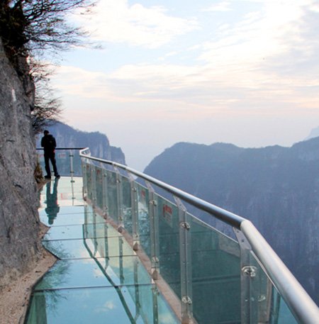 Glass mountain walkway in China.