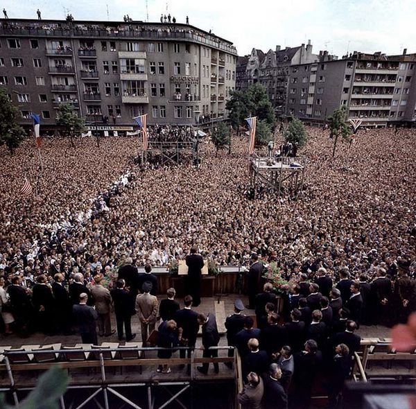 1963 - JFK giving his famous Ich bin ein berliner speech in Berlin, Germany