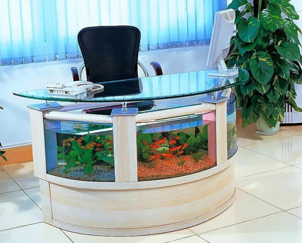 Want an aquarium at work you can have this fish tank installed directly into your office desk