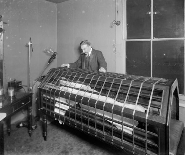 Electric Bath: This crazy-looking contraption was the precursor to the modern sun-bed (circa 1900).