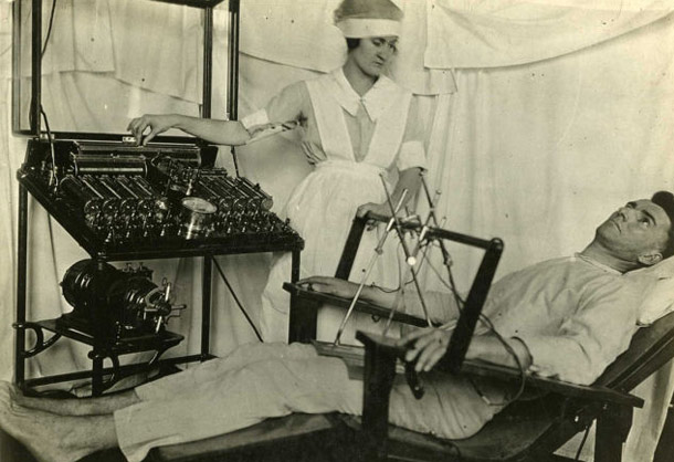 Bergonic Chair: The Bergonic chair was used in World War I to administer electroconvulsive therapy for some shell-shocked soldiers.