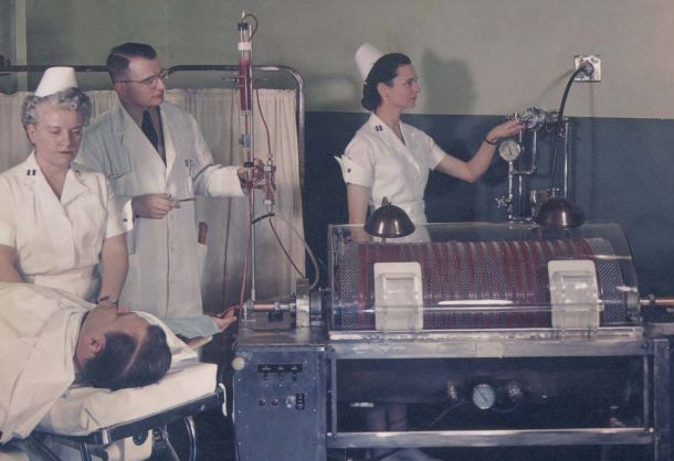 Artificial Kidney Machine: Originally developed by Willem Kolff in the Netherlands in the late 1930s, the artificial kidney dialysis machine filtered blood impurities using a permeable cellophane membrane and was used to treat people with end-stage renal disease.