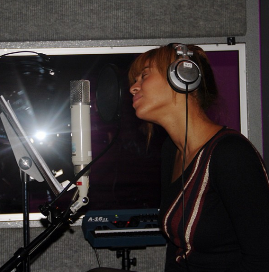 Looks like Beyonce is taking a nap while recording.