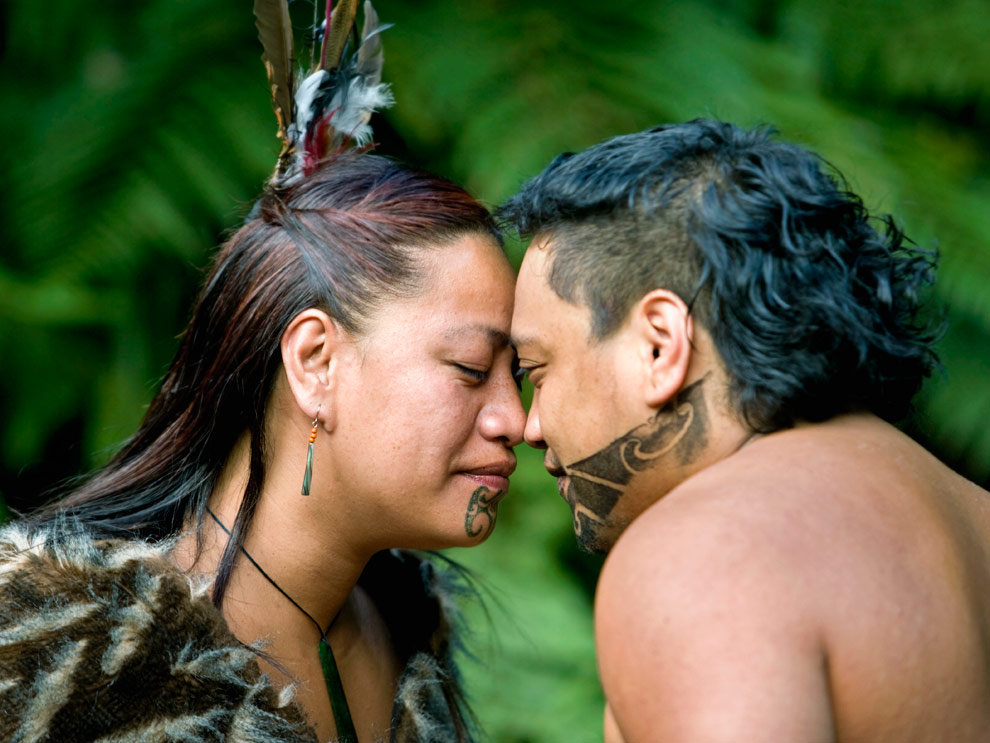 Maoris say hello by pressing their noses together in a greeting called hongi.