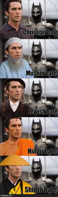 funny celebrity puns - Christian bale Muslim bale Jewish bale Hindu bale Shinto bale