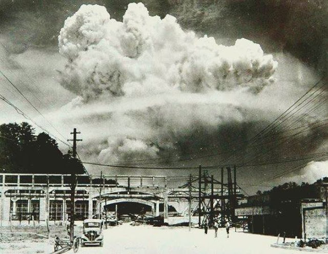 Fallout cloud above the Japanese city of Nagasaki, 20 minutes after the atomic bombing in 1945