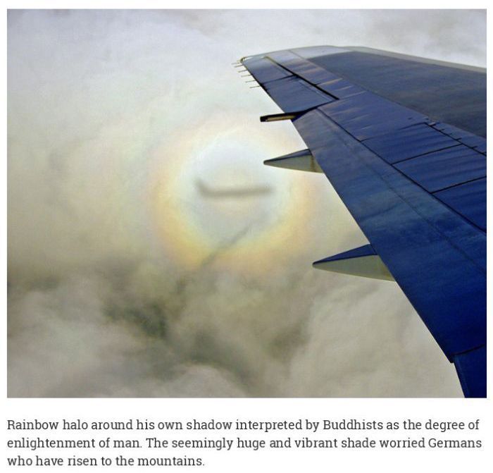 rainbow high altitude - Rainbow halo around his own shadow interpreted by Buddhists as the degree of enlightenment of man. The seemingly huge and vibrant shade worried Germans who have risen to the mountains.