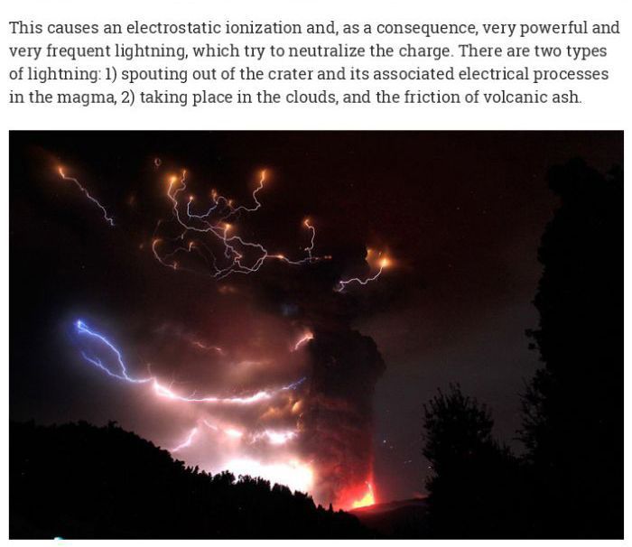 puyehue cordon caulle volcano - This causes an electrostatic ionization and, as a consequence, very powerful and very frequent lightning, which try to neutralize the charge. There are two types of lightning 1 spouting out of the crater and its associated 