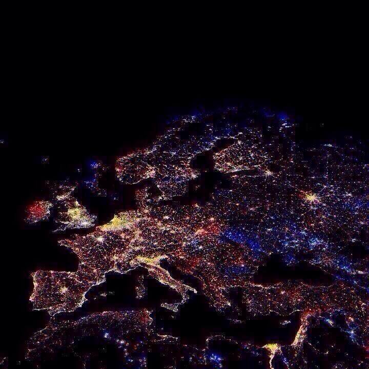 Europe from the sky on December 31st 12:00 AM