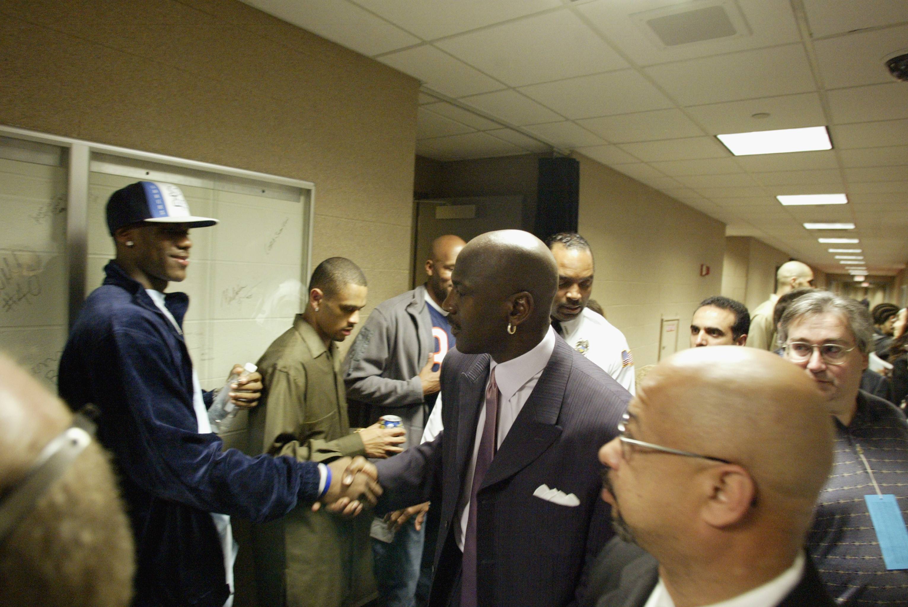 High-school student LeBron James meeting Michael Jordan
