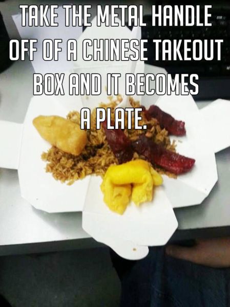 chinese food container hack - Take The Metal Handle Off Of A Chinese Takeout Box And It Becomes A Plate