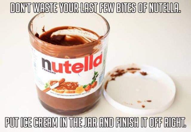 nutella - Dont Waste Your Last Few Bites Of Nutella. hutella Put Ice Cream In The Jar And Finish It Off Right