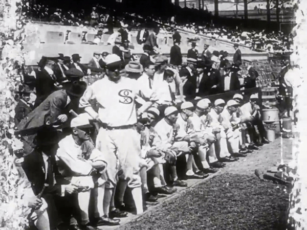 The above still of the 1919 World Series was found as part of a treasure trove of long lost films buried in the Yukon permafrost.The 1919 series, known to baseball historians as the sport's darkest hour," saw eight Chicago White Sox players, including the the legendary Shoeless Joe Jackson, accused of conspiring with gamblers to intentionally lose to the Cincinnati Reds in the so-called Black Sox scandal. This scandal was later immortalized in such films as Field of Dreams and Eight Men Out.