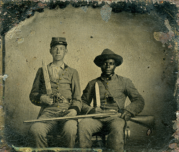 One of the most enigmatic images from the Civil War, a striking 150-year old tintype, has just been donated to the Library of Congress by a collector who bought it to give to the library.The image, dated from approximately 1861, shows Sgt. Andrew Martin Chandler of the 44th Mississippi Regiment and his servant, Silas Chandler, one of 36 slaves owned by the soldier's mother.The descendants of Andrew Chandler owned the photo until 2014, when it was purchased by Civil War buff and collector Tom Liljenquist, who recognized its significance and immediately turned it over to the Library of Congress.