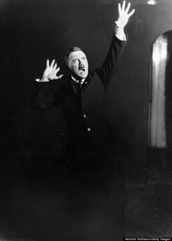 Taken by photographer Heinrich Hoffmann in 1925, the above image shows Hitler rehearsing while listening to a recording of one of his own speeches.After seeing this series of photos, Hitler requested that Hoffmann destroy the negatives, but he did not. They were published in his memoir, Hitler Was My Friend, which came out in 1955