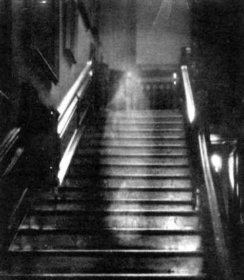 This photo was taken in 1936 by Captain Provand and Indre Shira The ghost is believed to be Lady Dorothy Townshend, as she is said to haunt this staircase of Raynham Hall in Norfolk, England.