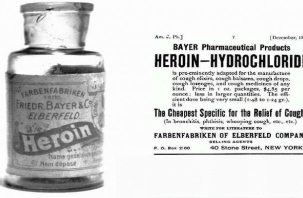 Heroin Syrup for Bad Cough and Insomnia-Friedrich Bayer, the legendary merchant and founder of what would become Bayer AG, a gigantic German chemical and pharmaceutical company with a revenue of 40 billion euro 50 billion, started his professional medical career by selling heroin in a syrup form in 1898. Heroin syrup was prescribed to treat coughs and other things such as insomnia and back pain, but as you can imagine it was found to be highly addictive.