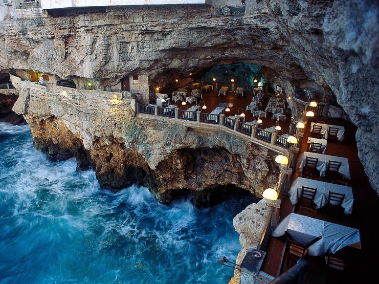 Italian restaurant built into an oceanside grotto.