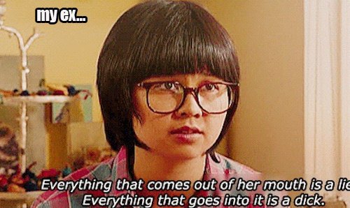 charlyne yi gif - my ex... Everything that comes out of her mouth is a lie Everything that goes into it is a dick.