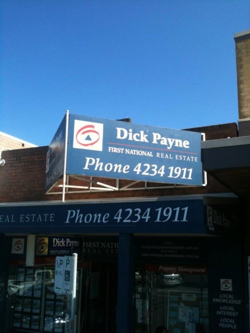 nope signage - Dick Payne First National Real Estate Phone 4234 1911 Eal Estate Phone 4234 1911 Dick Payne First Natic Property Management Local Knowledge Local Interest Local People