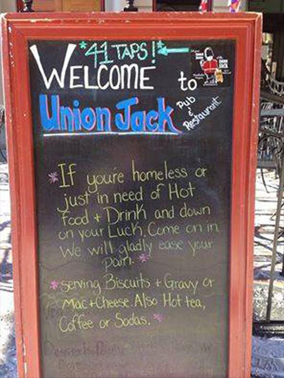 Faith - L14 Taps Welcome to Union Jackson If youre homeless or just in need of Hot Food & Drink and down on your Luch. Come on my We will gladly ease your part. serving Biscuris Graw or Mac cheese. Also Hot tea, Coffee or Sodas. or Wils