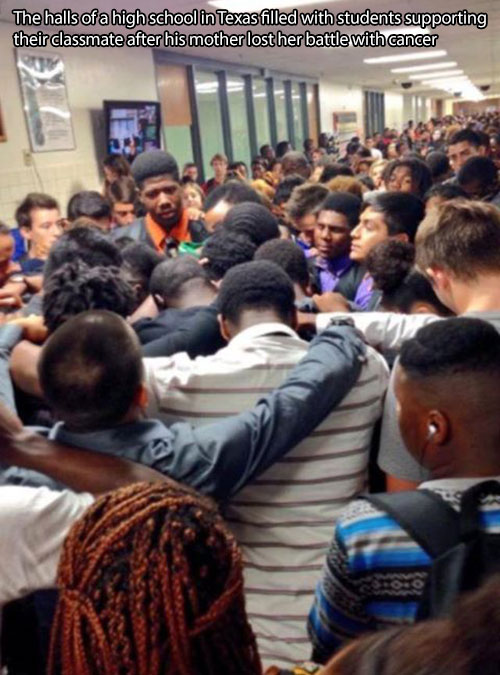 filled high school halls - The halls of a high school in Texas filled with students supporting their classmate after his mother lost her battle with cancer