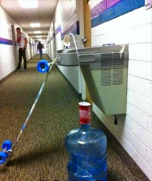 Fill up a water jug while your professor scolds you for your poor attendance.
