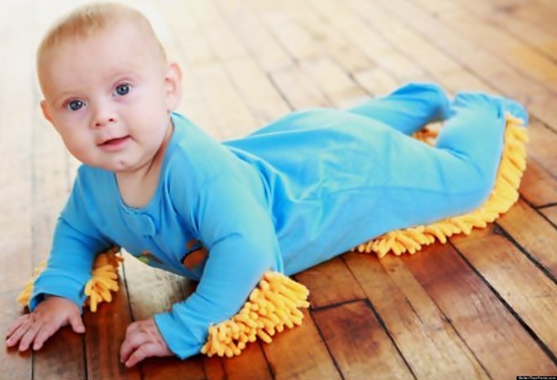 This cute baby / onesie mop. Your baby is crawling anyways, why not put him to work