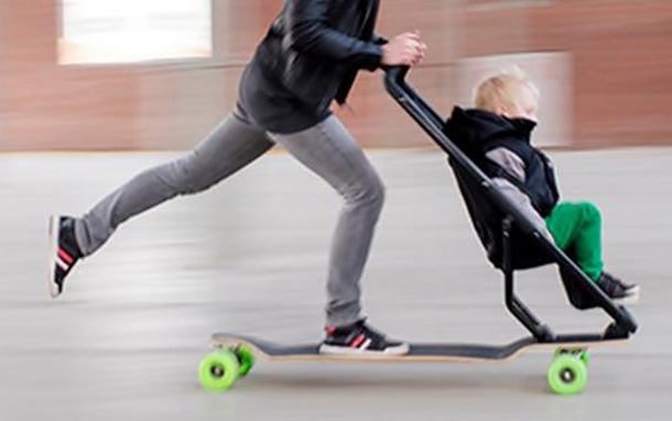 A skateboard that lets you babysit at the same time