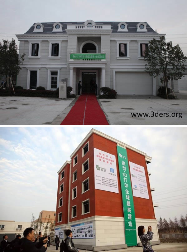 3D Printed Buildings-It might not exactly sound appealing to live in, but a Chinese company has constructed two buildings using a 3D printer that recycles industrial waste to form new building material.

Shanghai-based Winsun has been showing off the two neighboring projects, one an 1100-square-meter villa, the other a 6-story residential block, in the Chinese city of Suzhou. The residential block is the world's tallest 3D-printed building, according to the company.

It took Winsun a day to print out one level of the residential block, and then five more to put the level together. As for the villa, both the interior and exterior of the home were created using the company's 3D printing tech.