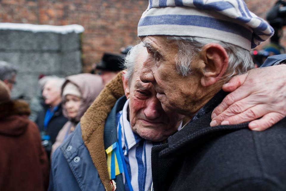 Two survivors at the 70th anniversary of Auschwitz liberation