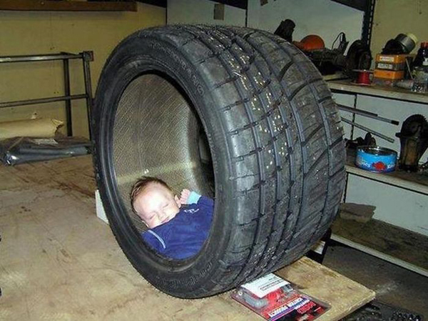 sleeping in a tire