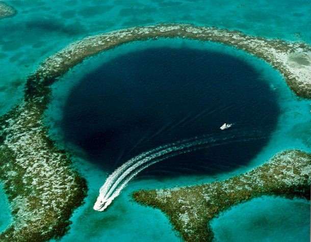 Most people have seen pictures of the Great Blue Hole in Belize, however few know how it actually came to be. The Great Blue Hole was originally an inland cave at a time where sea levels were much lower. But as sea levels began to rise, the cave was flooded. Today, the hole is over 300 meters (almost 1000 feet) across and is 124 meters (400 feet) deep.