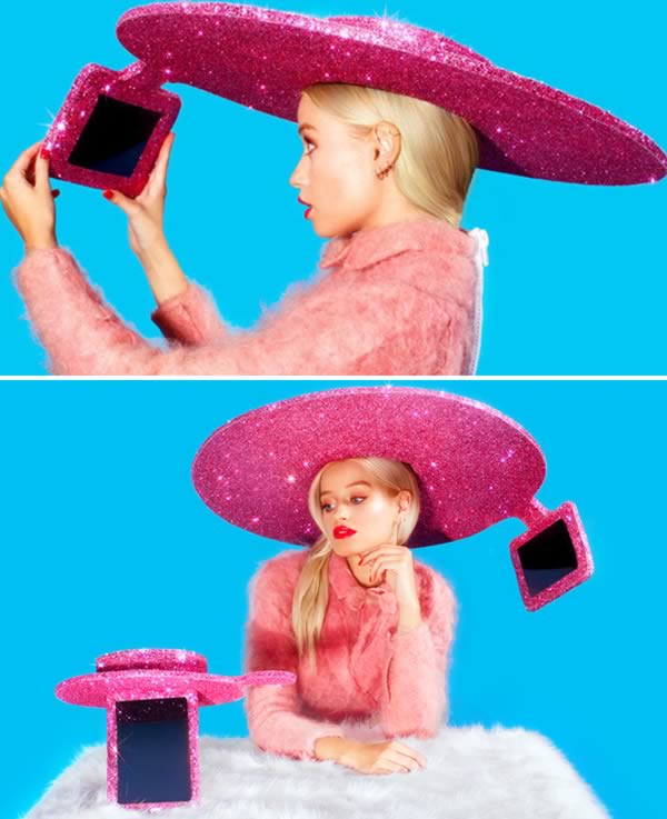 Selfie Hat- Acer's Iconia A1-840). There's also a matching, non-wearable tablet case with a hat on top of it, too.

The case is being sold in limited numbers, but the hat was only seen at a Fashion Week event from its designer, Christian Cowan-Sanluis. The Selfie Hat is actually a riff on an outfit that Cowan-Sanluis made before — the earlier outfit was even worn by Lady Gaga