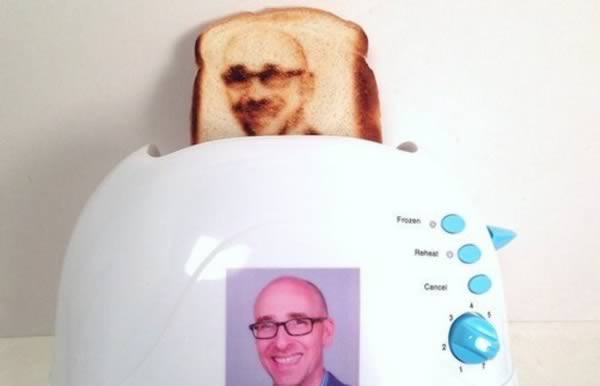 Camera phone selfies are so five minutes ago. It's no longer enough just to take a picture of yourself, now you can eat an image of your own face with the help of a selfie toaster.
A Vermont-based company called Burnt Impressions is making customizable toasters that burn an image into your toast. It's the same company that created the Jesus toaster and the Rapture toaster with images of Jesus and bodies floating up toward the skyIf you want a selfie toaster, you'll need to send a high-resolution photo of your face to the company (plus $75). Burnt Impressions will then make your custom selfie toaster in about a week