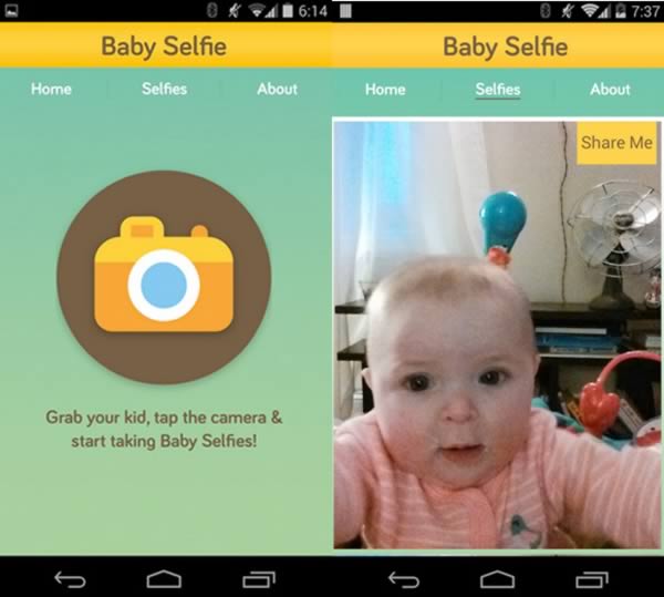 Baby Selfie App-The baby selfie app signals the “impending collapse of society” – or at least that's one possible interpretation regarding this thing's existence, admits the developer of a newly released Android application that's designed to allow babies to take their first selfies.

The app's creator, Matthew Pegula, is a new dad to a six-month old girl. He only built “Baby Selfie” as a foray into Android development. The app works sort of like a digital game of peek-a-boo, where animals pop up on the screen to capture the baby's attention. Then, it plays a sound and automatically captures a silly photo of the baby