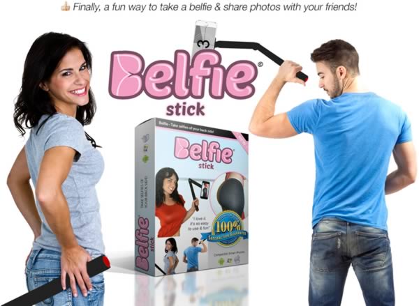 But not everyone is satisfied with front shots. A new trend has snuck in through the back door: the belfie. Yes, it's a behind-selfie. The goal of the belfie is to highlight your rear-end assets. Getting a good belfie, however, is a challenge.

All your belfie problems will be solved once you get the BelfieStick. Developed by the image-focused social network On.com, the BelfieStick is an angled version of the selfie stick. It's designed to photograph those hard-to-reach places so you can put your best backside shots forward. The stick also comes with a Bluetooth shutter-trigger button, eliminating the need for a self-timer.