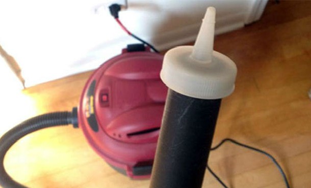 If the Post-it thing doesn't do the trick, there’s a Plan B. Attach the end of a squeeze ketchup bottle to your vacuum cleaner and watch the magic happen.