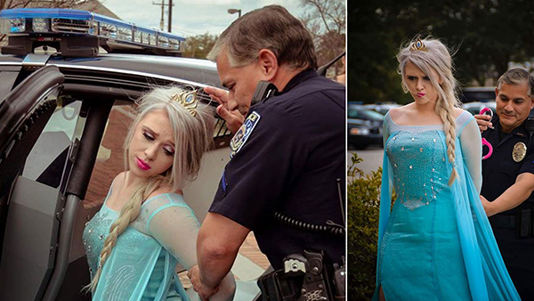 Arresting the Snow Queen from Disney's Frozen...Police in Hanahan, South Carolina have "arrested" Elsa from Frozen for bringing inclement weather to the area. The princess pleaded her case in bond court, saying residents of the area aren't used to ice magic."It was basically just a big misunderstanding," she said. "And I told the judge he should just, let me go!" Get it?