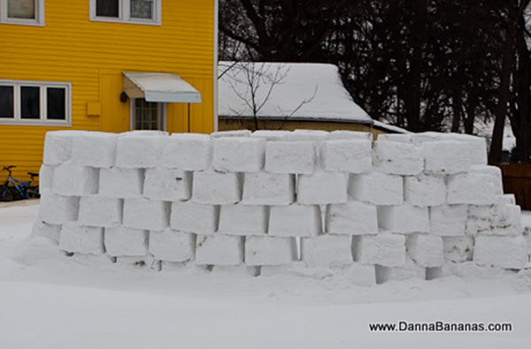 Building a fort with perfect snow bricks