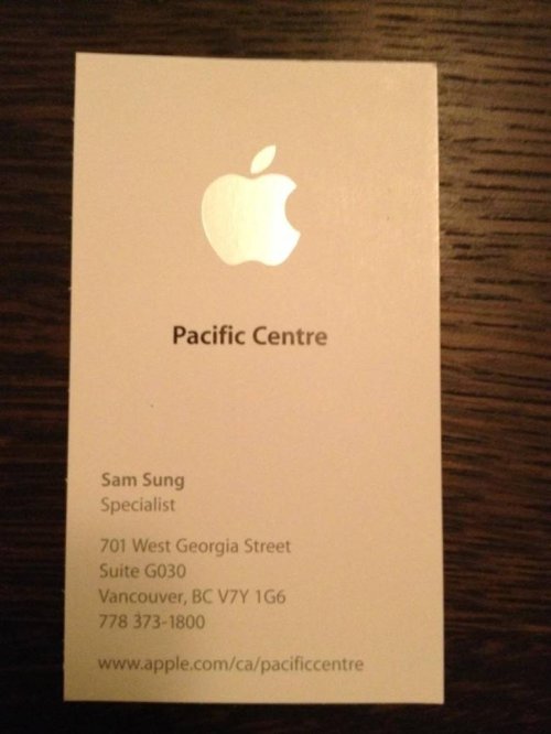 sam sung apple employee - Pacific Centre Sam Sung Specialist 701 West Georgia Street Suite G030 Vancouver, Bc V7Y 1G6 778 3731800