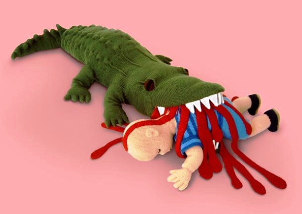 I am not sure if a violent plush crocodile eating a bloodstained man can help somebody´s kids to have better sleep.