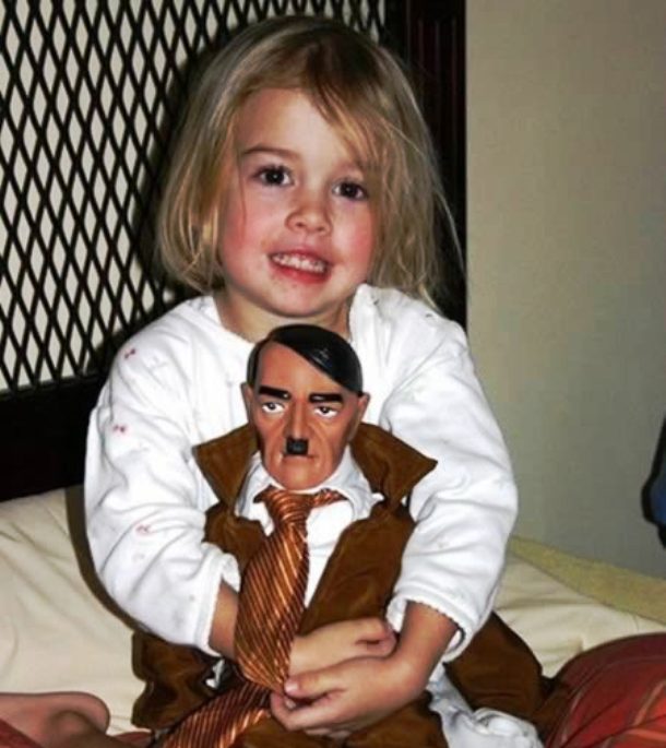 I can hardly imagine a parent who would like his/her little daughter to sleep with this creepy Hitler dummy.