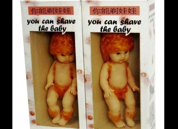 A shaveable red-haired doll with a creepy face. This might be a nice addition to the scary Island of the Dolls, but not to a kid´s bedroom.
